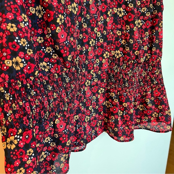 Tommy Hilfiger Cap Sleeve Smocked Waist Blouse Red Navy XL - Picture 5 of 7